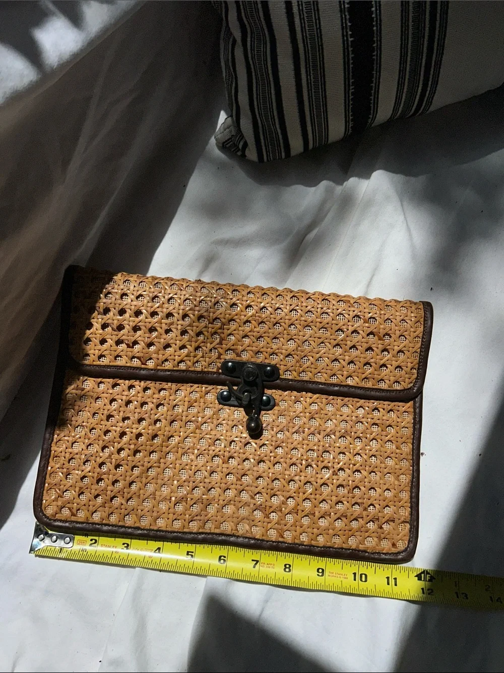 Woven Rattan Briefcase Clutch in Natural Brown